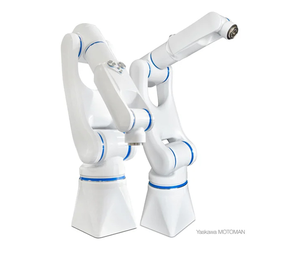 Deze wit met blauwe robot uit de HD-serie van Yaskawa is een indrukwekkende toevoeging aan de wereld van automatisering en robotica. Deze 7-assige robot voldoet aan alle strenge normen voor toepassingen in de voeding, (natte) laboratoria, de medische en farmaceutische sector.