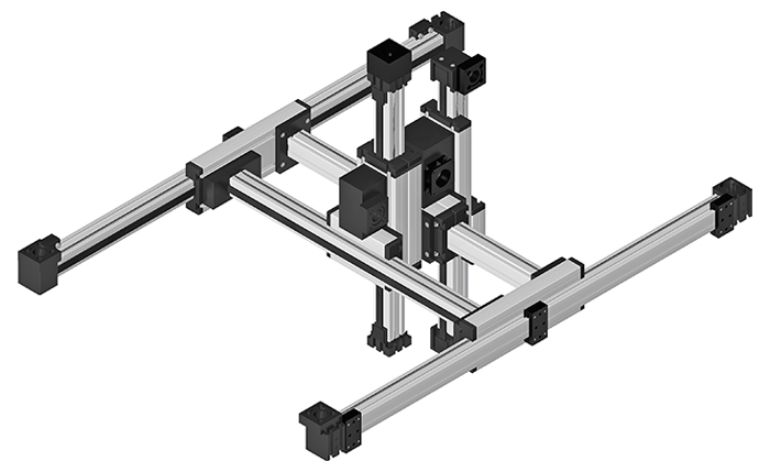 Gantry systeem met drie assen (X, Y, Z) voor nauwkeurige positionering in industriële toepassingen zoals pick and place, 3D printen en lasersnijden